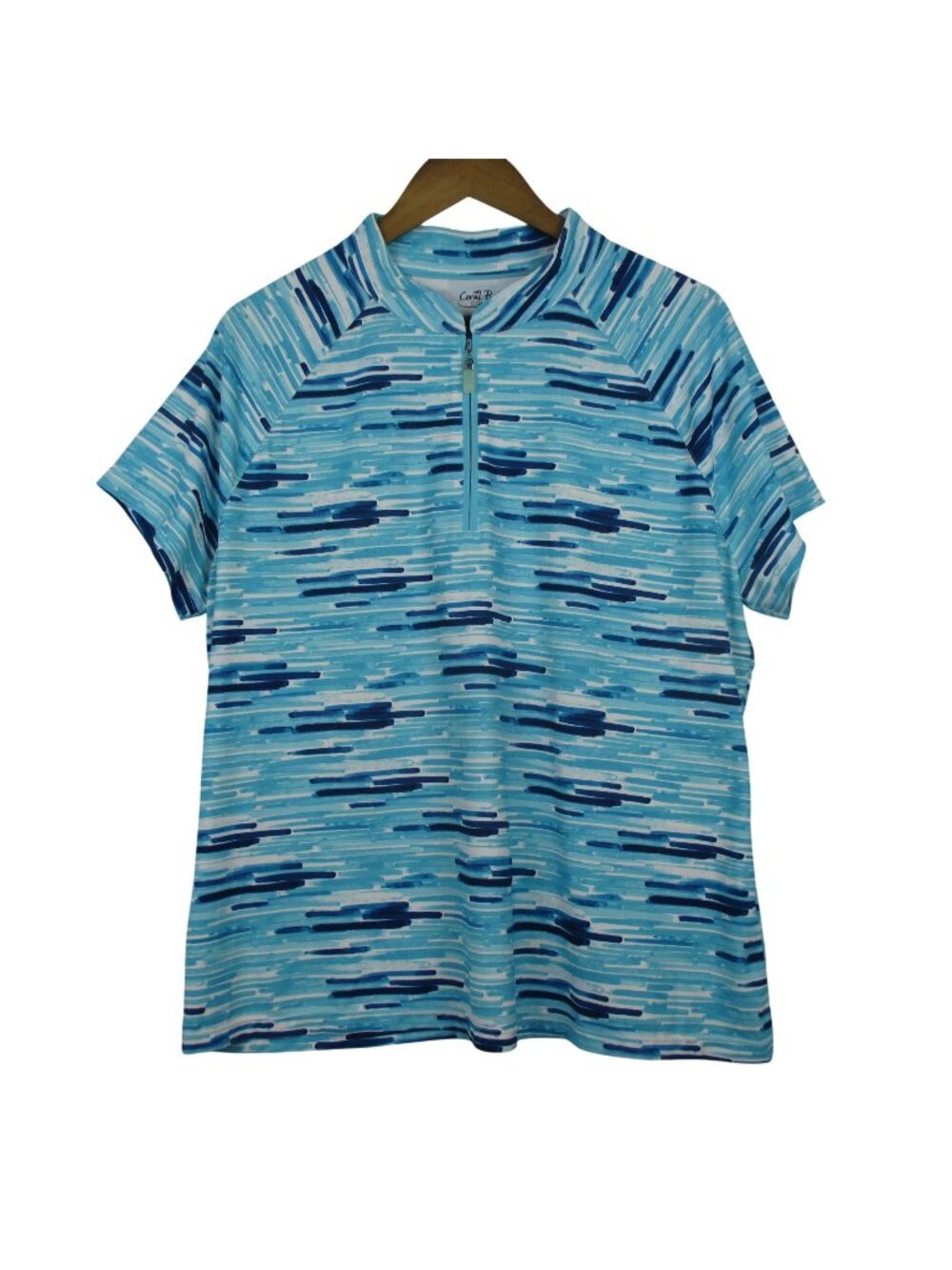 Coral Bay Golf Geo Print Short Sleeve Zip Polo Shirt Blue XL Womens Pickleball